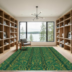 Deep Emerald Gold Luminous Foliage Rug