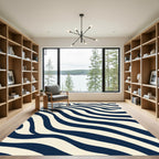 Navy Cream Wavy Stripe Rug