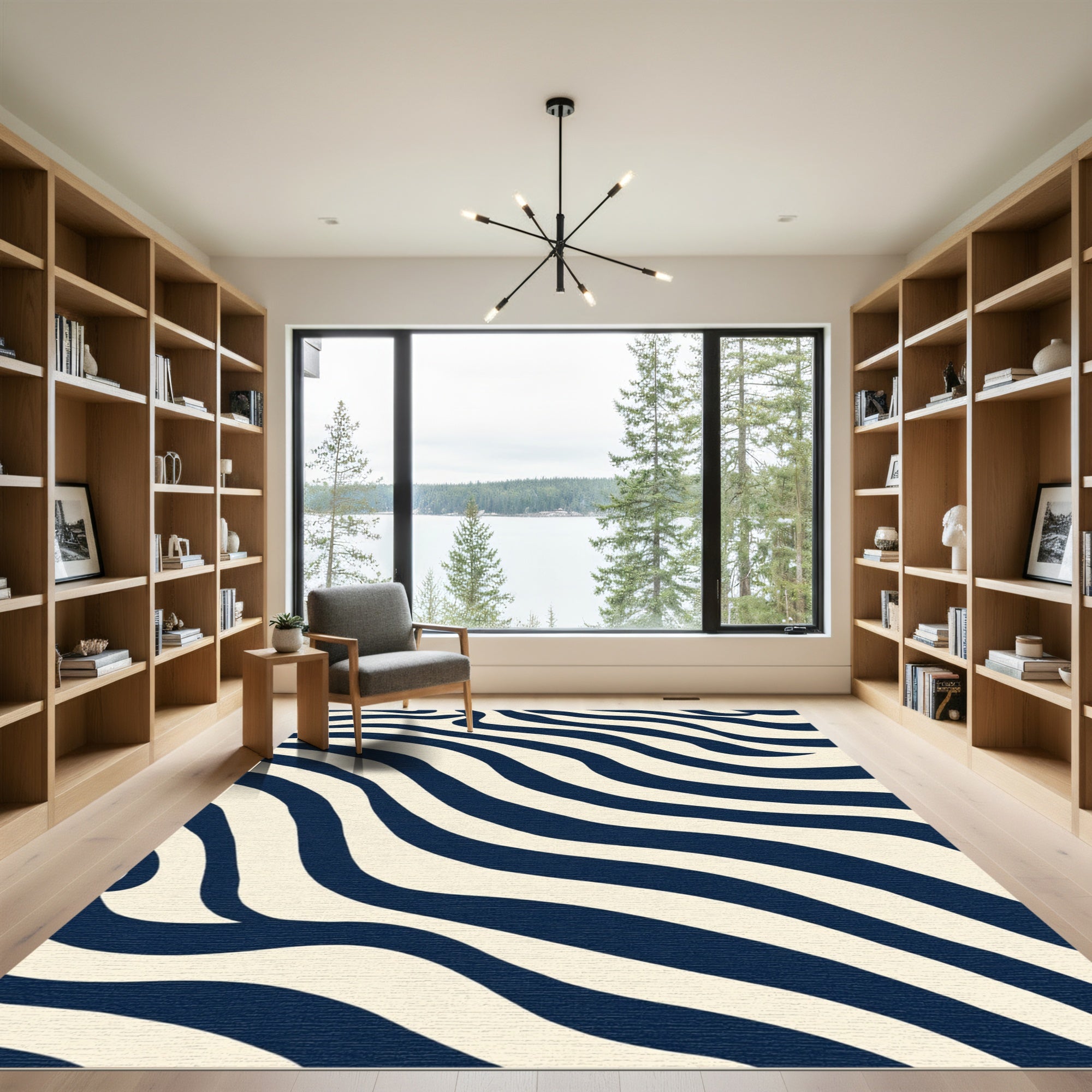 Navy Cream Wavy Stripe Rug