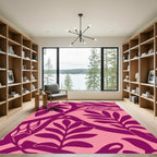 Vibrant Fuchsia Foliage Overlay Rug