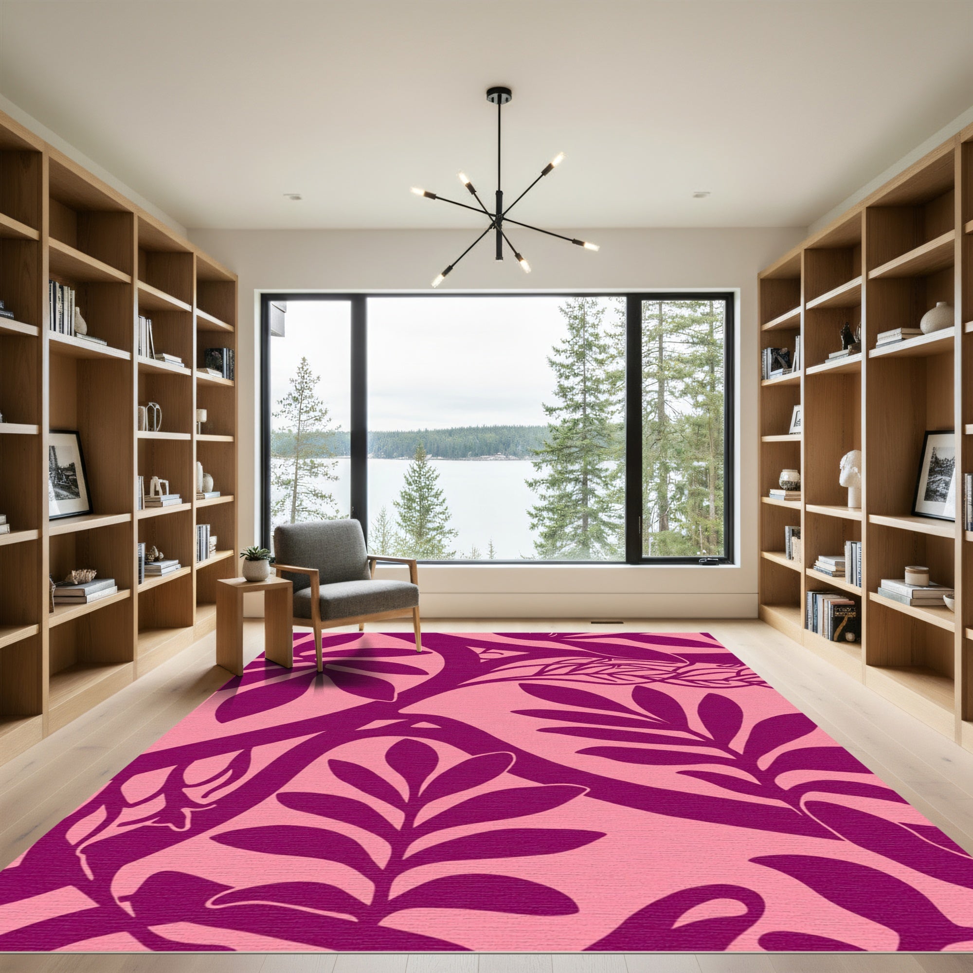 Vibrant Fuchsia Foliage Overlay Rug