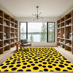 Bright Yellow Black Scattered Circles Rug