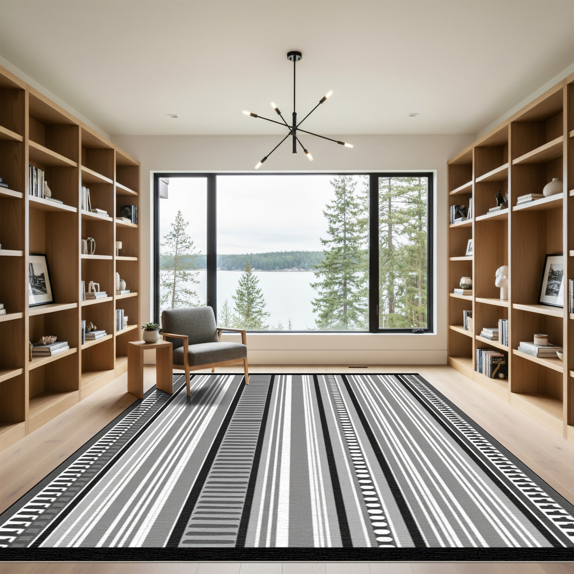 Monochromatic Striped Geometric Bands Rug