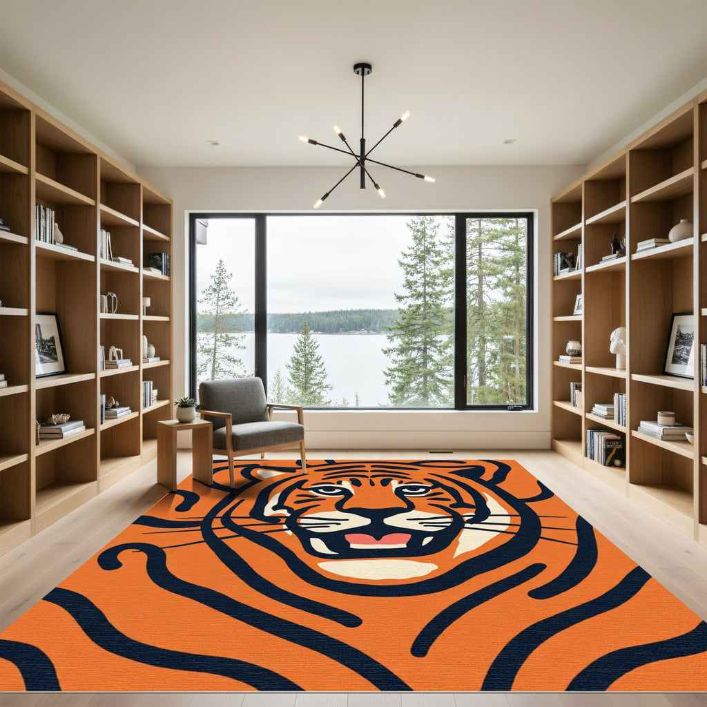 Bold Orange Tiger Face Rug