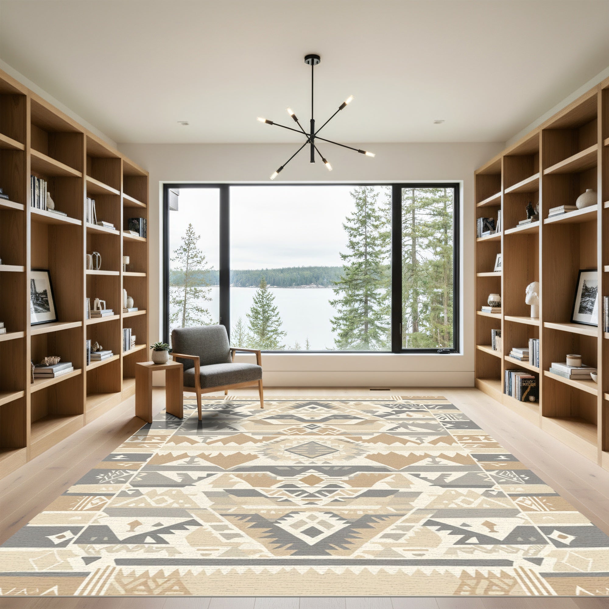 Earthy Neutral Tribal Geometric Rug