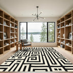 Black Cream Geometric Labyrinth Rug