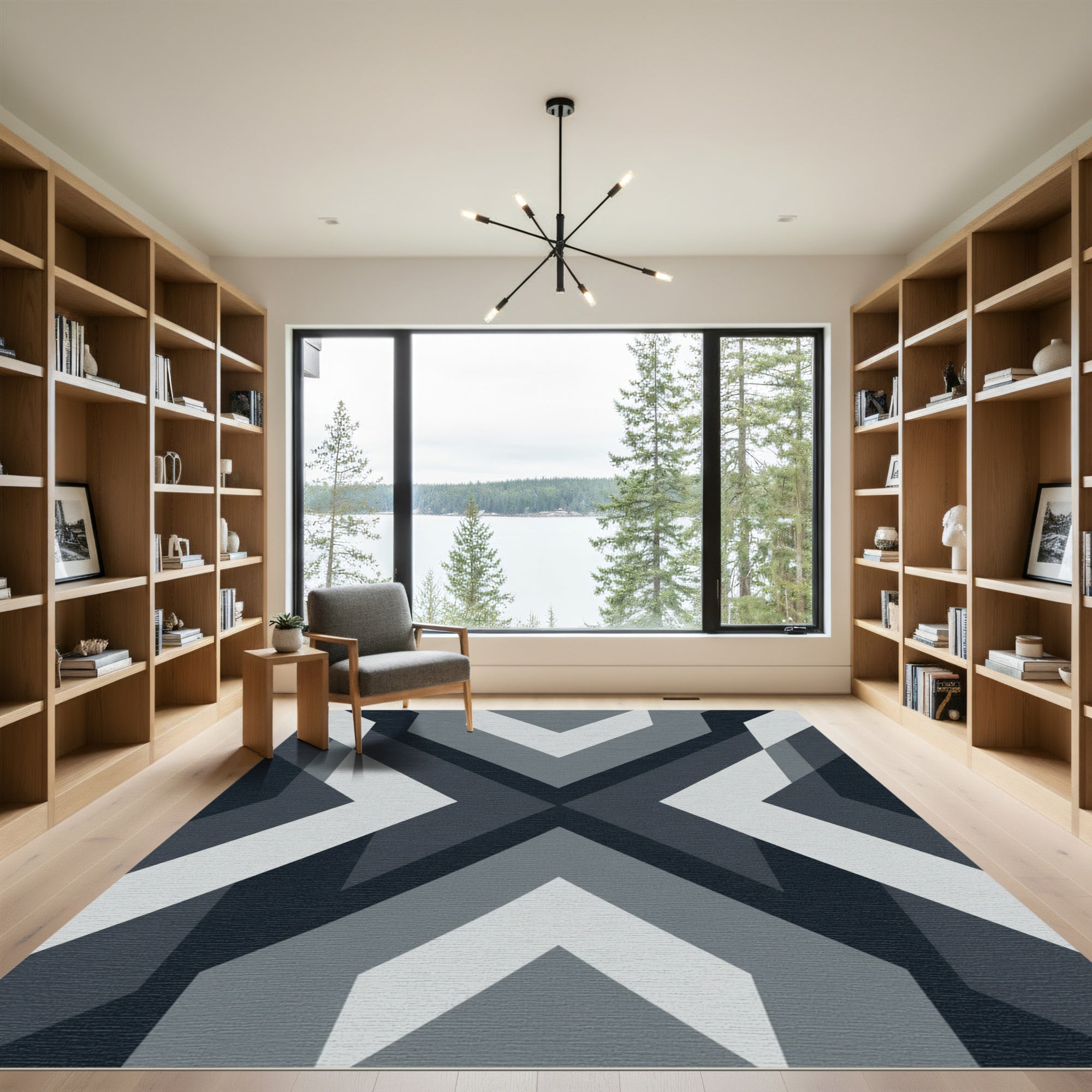 Modern Geometric Chevron Dark Gray Rug