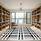 Bold Black White Geometric Grid Rug