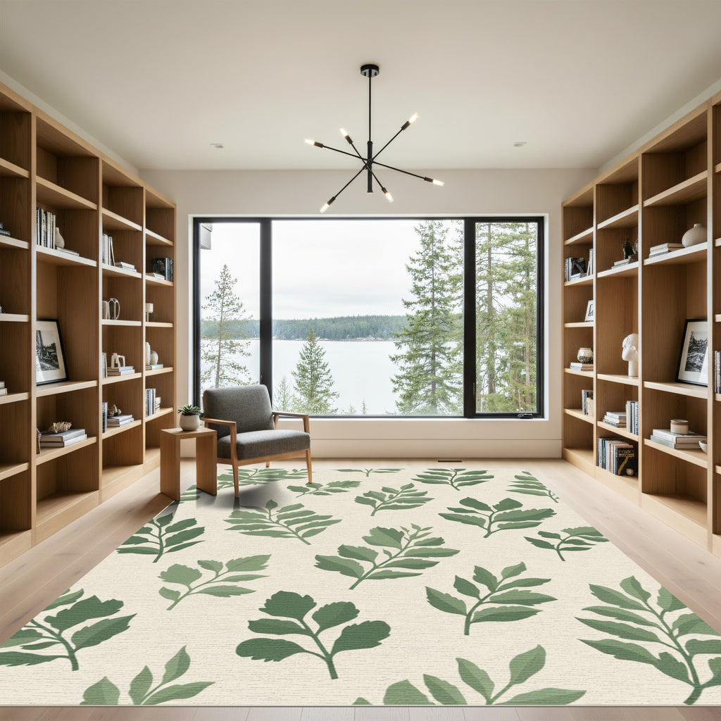 Sage Green Botanical Foliage Rug