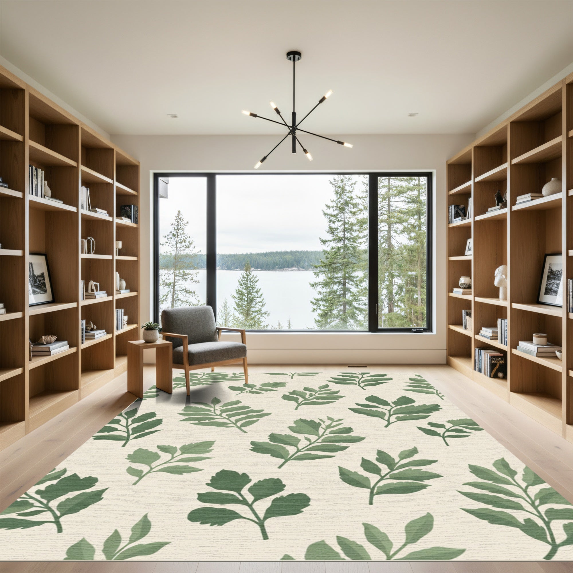 Sage Green Botanical Foliage Rug