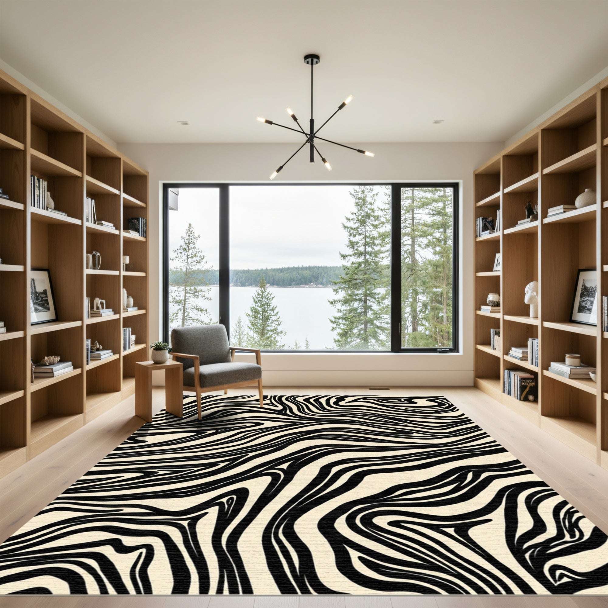 Bold Black Cream Swirl Rug
