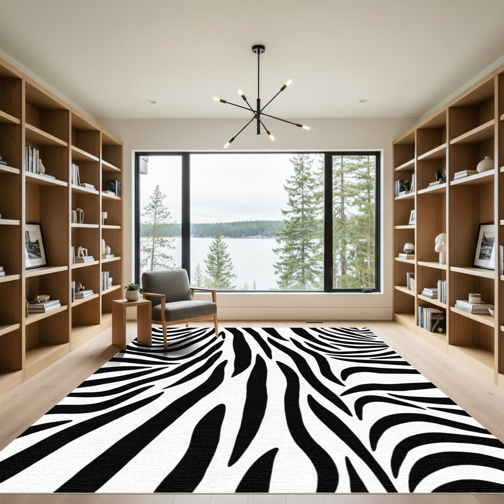 Black White Wild Animal Stripes Rug