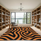 Bold Orange Black Swirl Rug