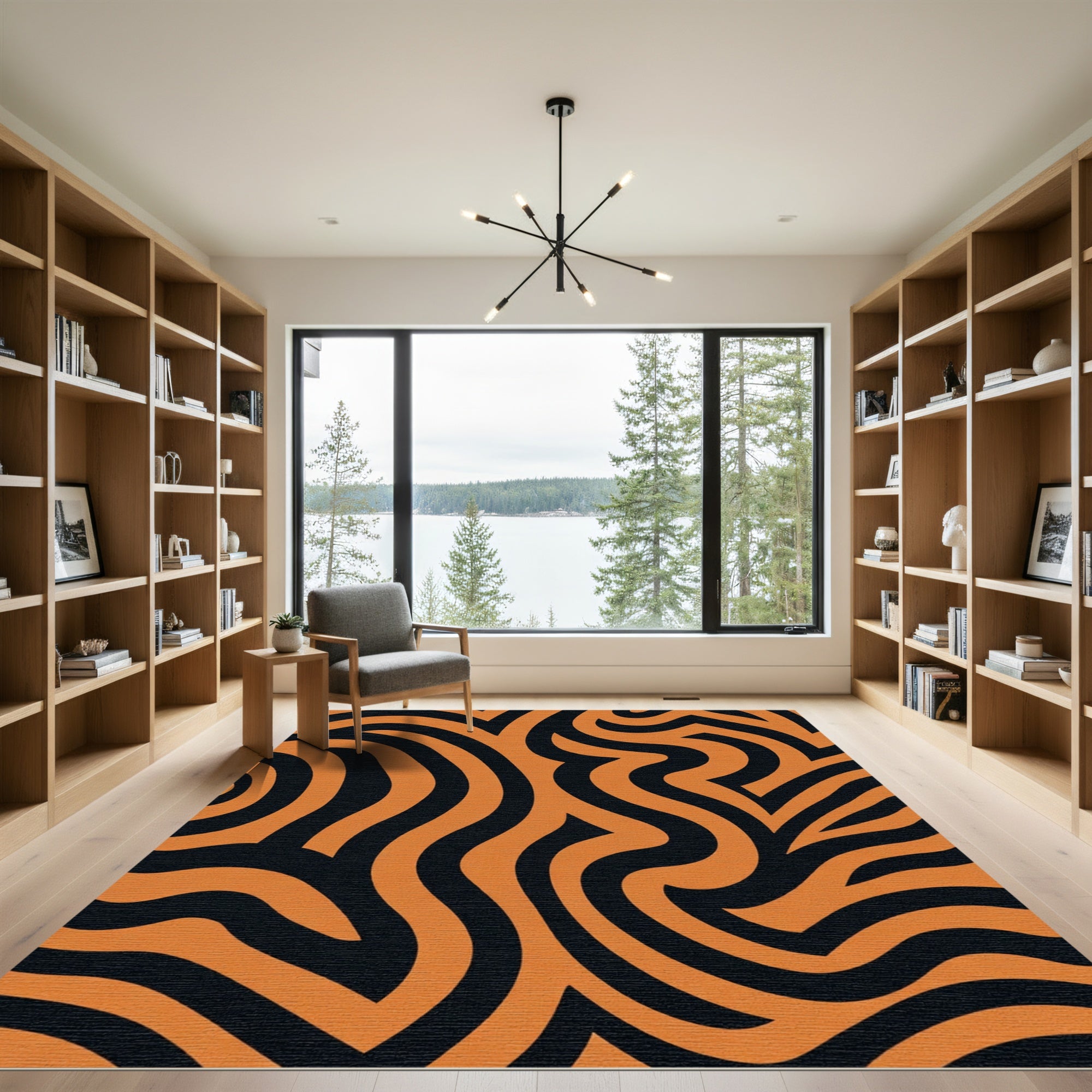 Bold Orange Black Swirl Rug