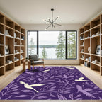 Purple Bird and Leaf Vine Arrangement Rug