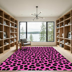 Bright Pink Black Leopard Spots Rug
