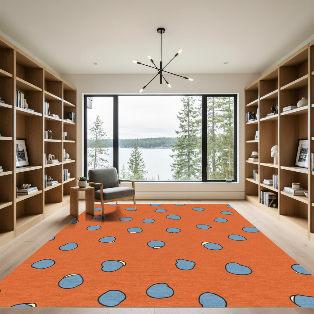 Orange With Scattered Blue Dots Rug