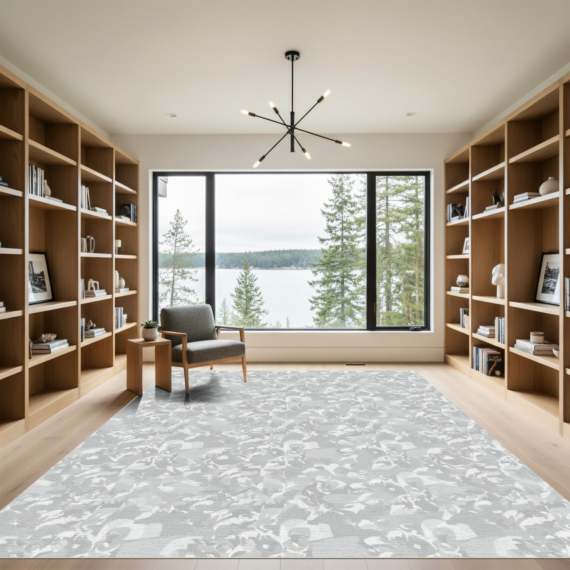 Monochromatic Abstract Floral Swirl Rug