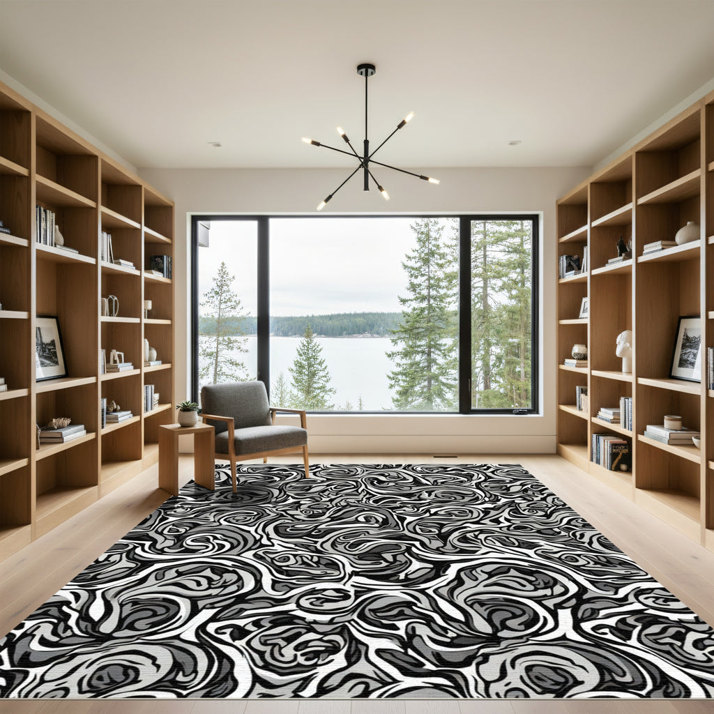 Monochromatic Swirl Abstract Fluidity Rug