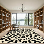 Black Floral Leopard Print Rug