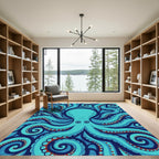 Aqua Blue Octopus Tentacle Swirl Rug