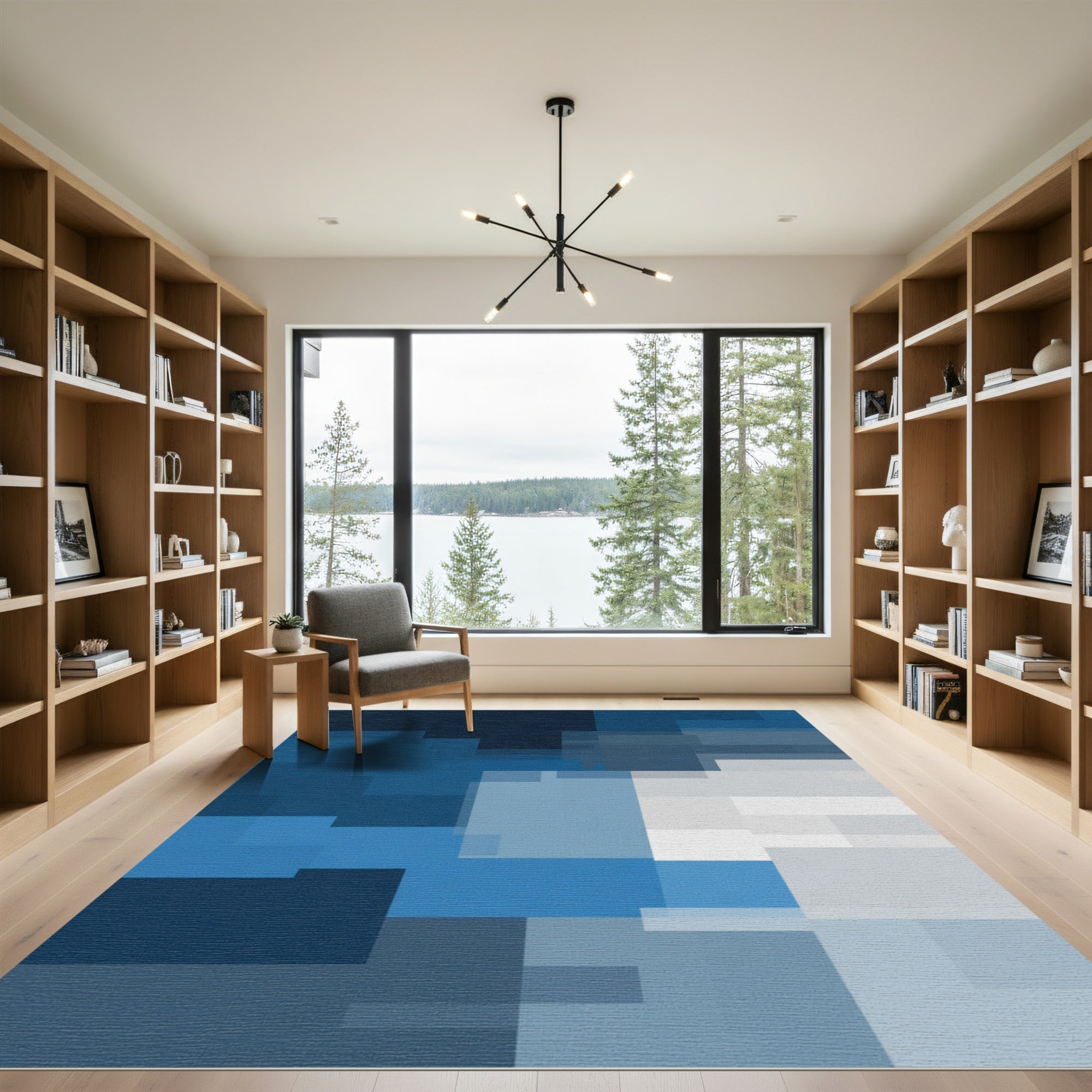 Deep Blue Abstract Geometric Overlay Rug