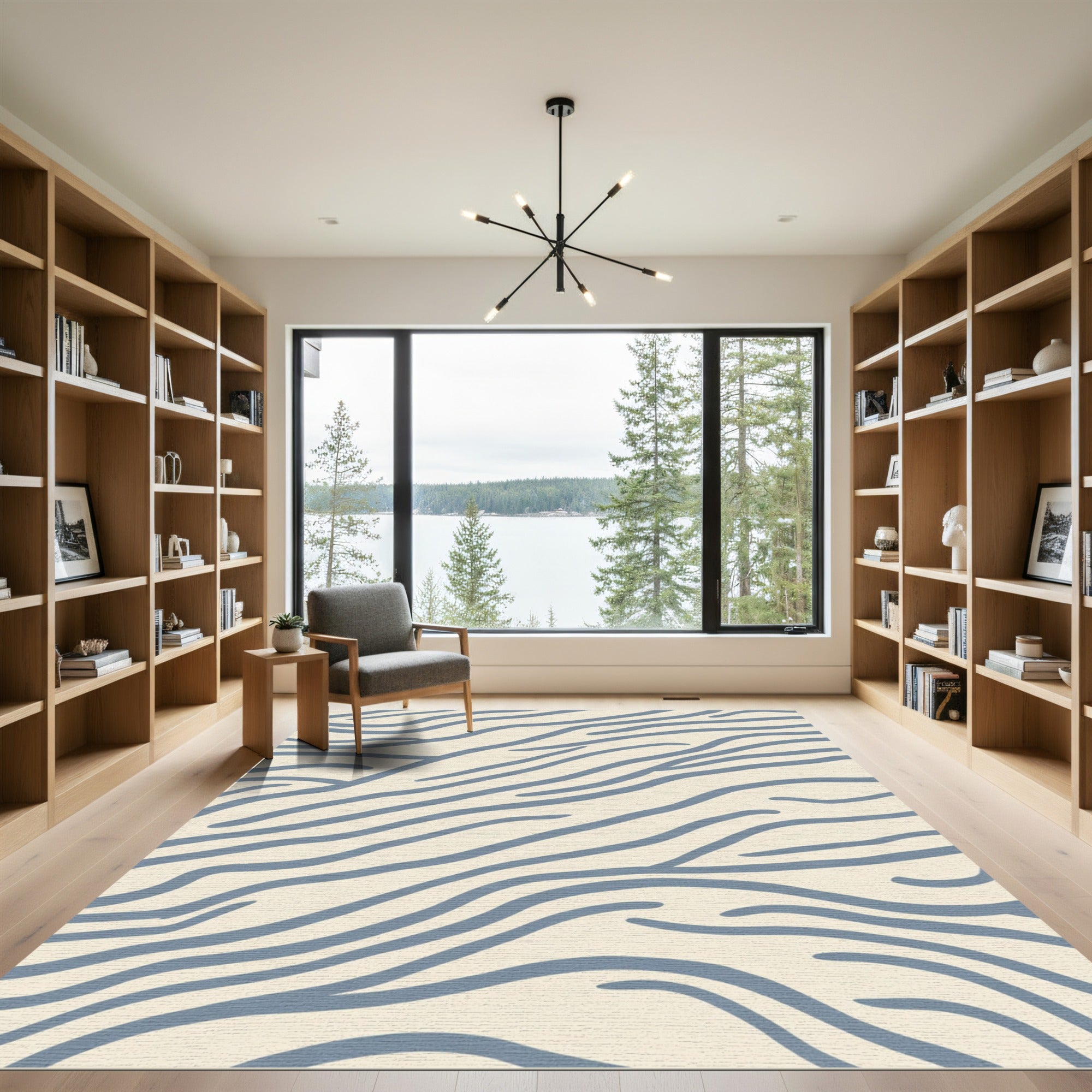 Blue Contemporary Flowing Lines Rug