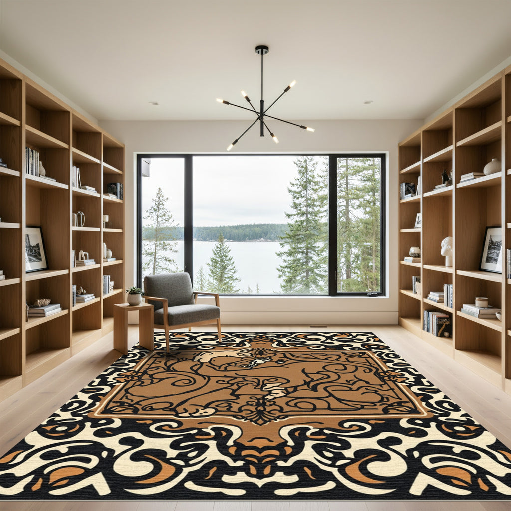 Brown Camel Tribal Frame Rug