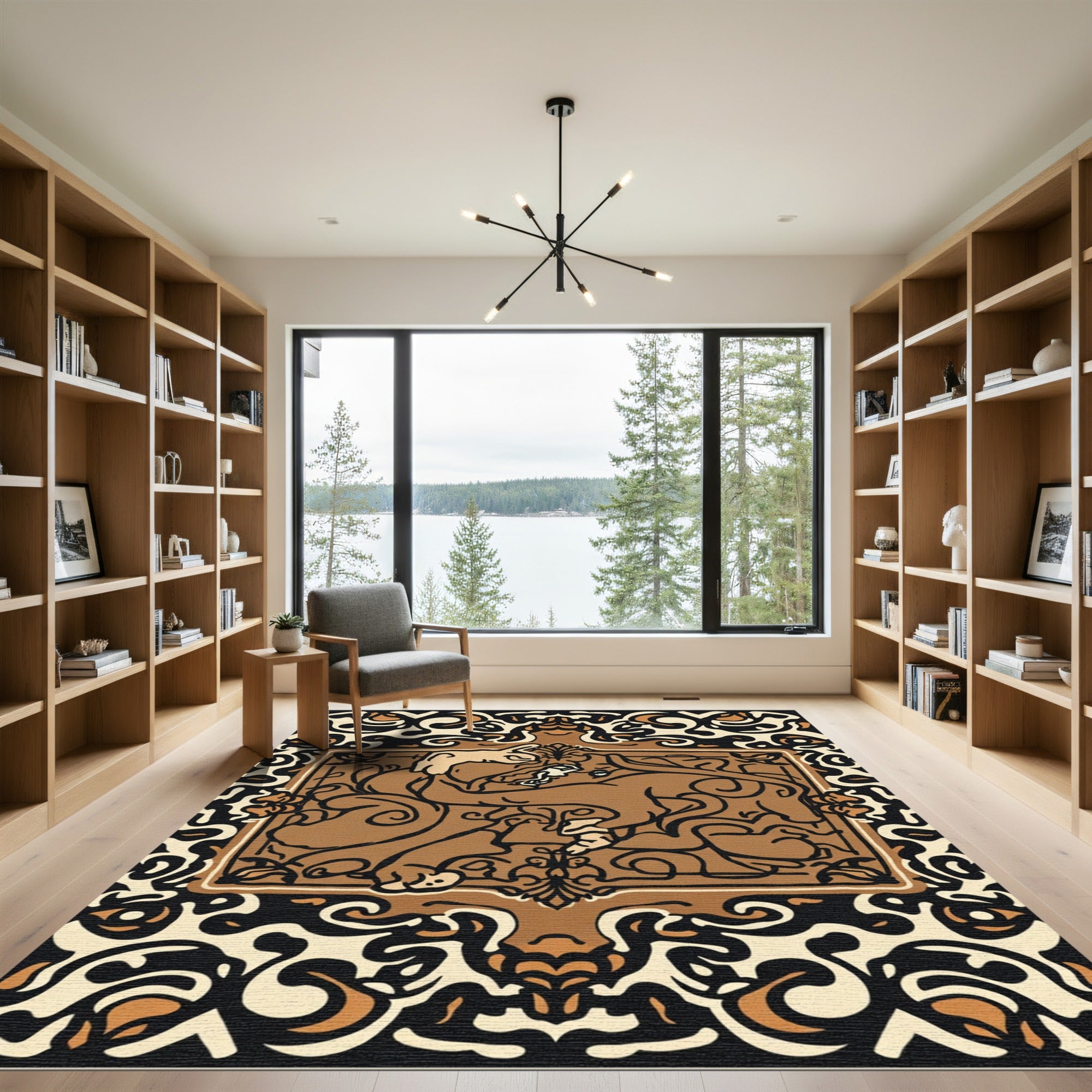 Brown Camel Tribal Frame Rug