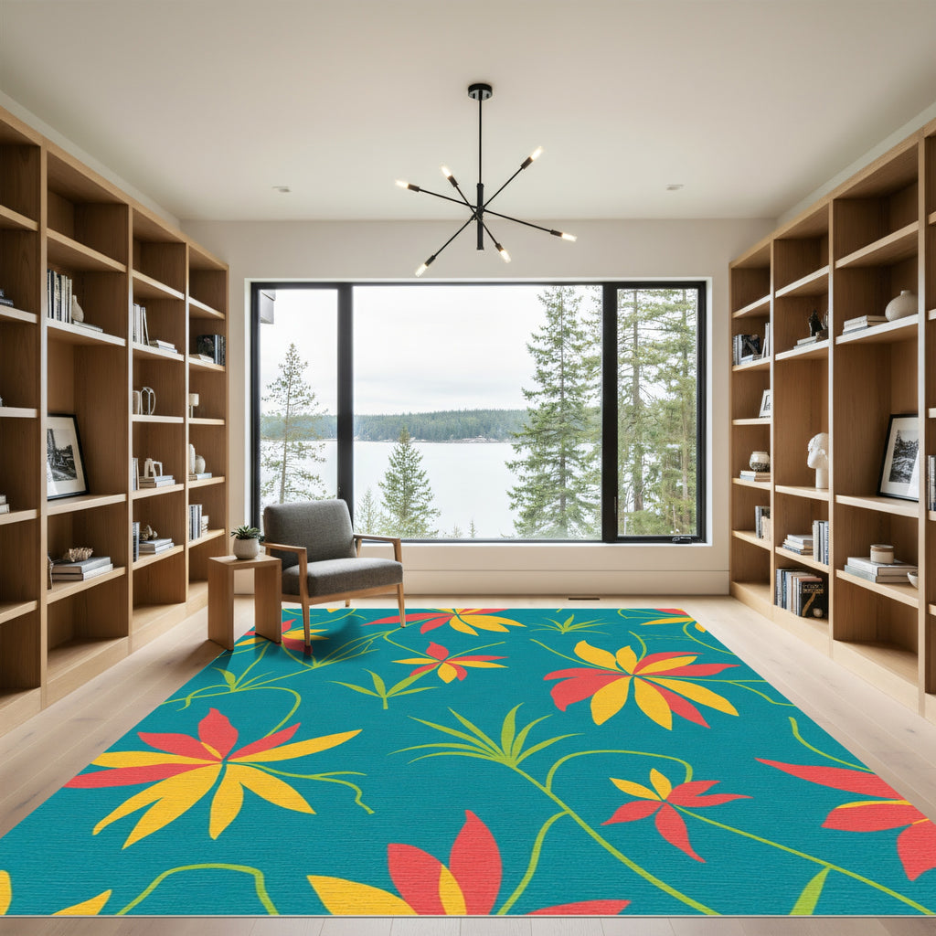 Coral Yellow Floating Floral Vines Rug