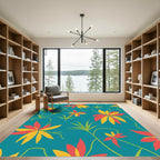 Coral Yellow Floating Floral Vines Rug