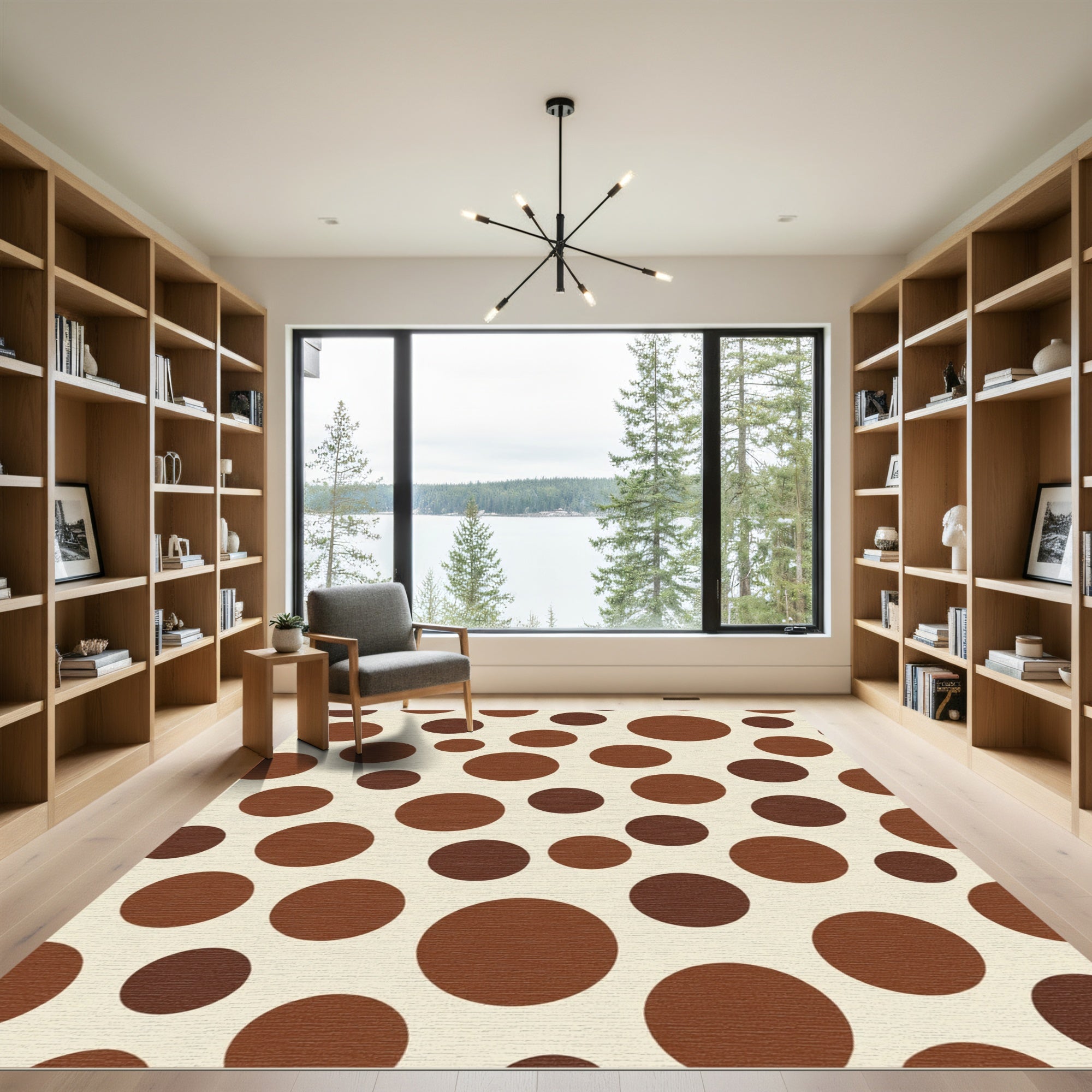 Brown Circles Cream Background Rug