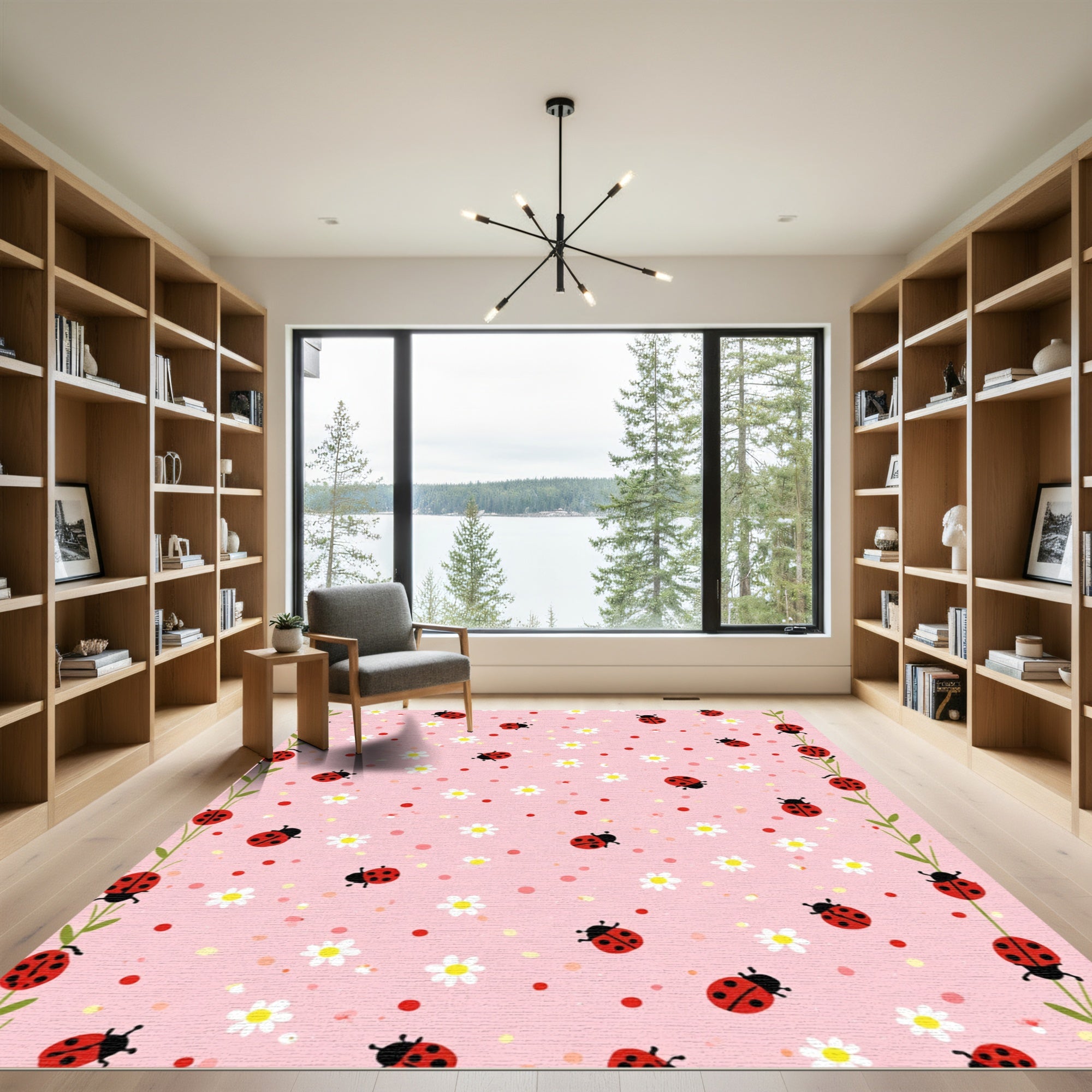 Pink Ladybug Daisy Garden Rug