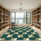 Cream Ox Head Dark Green Pattern Rug