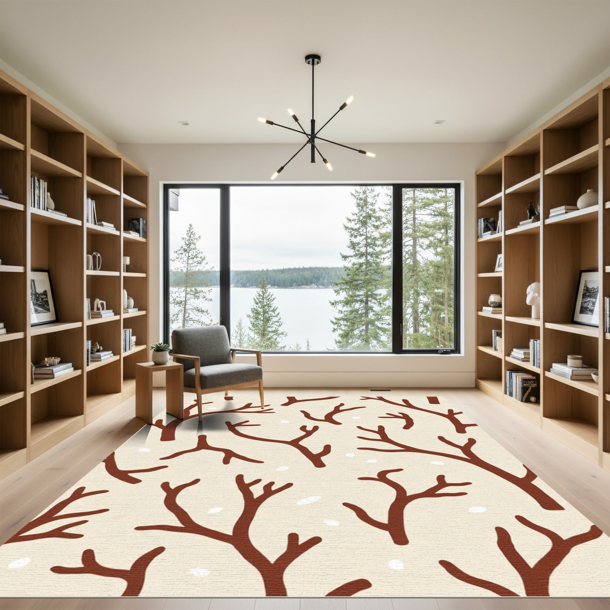 Brown Branch Pattern on Cream Ground Rug