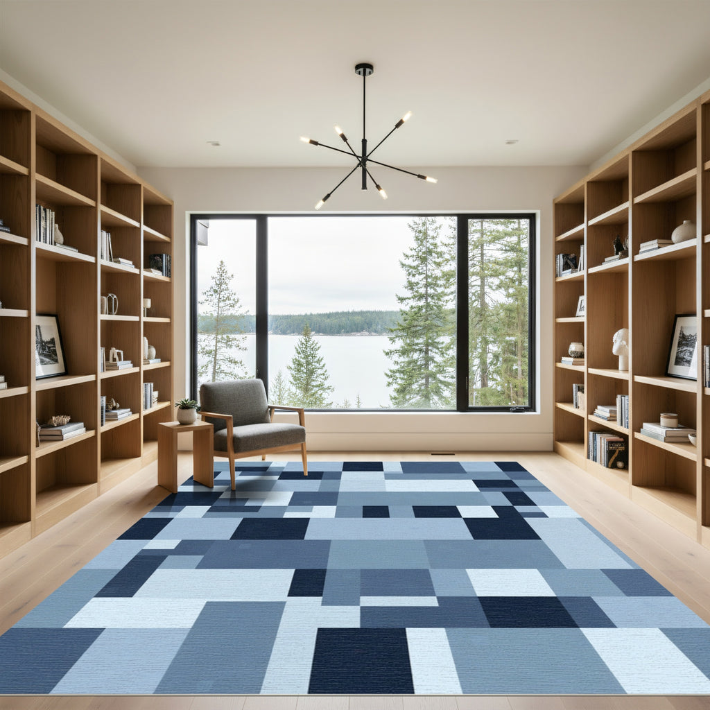 Shades Navy Rectangular Geometric Arrangement Rug