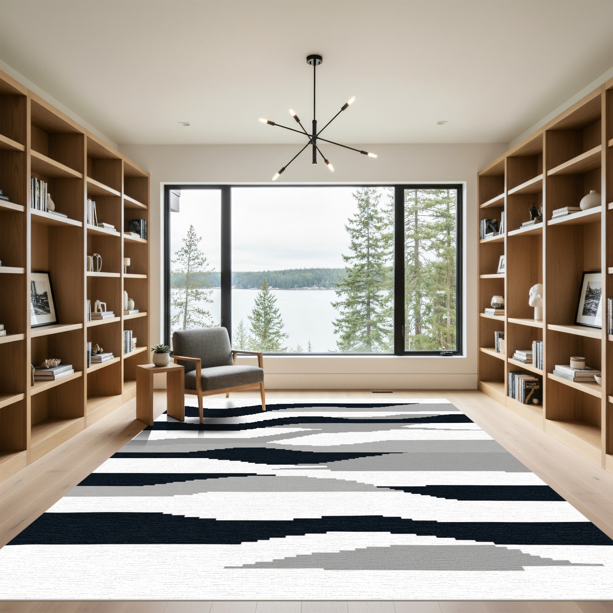 Monochromatic Abstract Wavy Stripe Rug