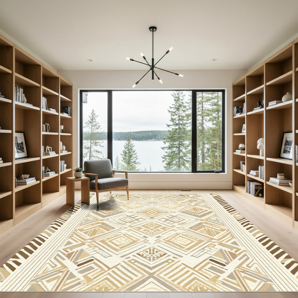 Neutral Geometric Diamond Tribal Rug