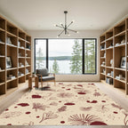 Crimson botanical linework scattered elements Rug