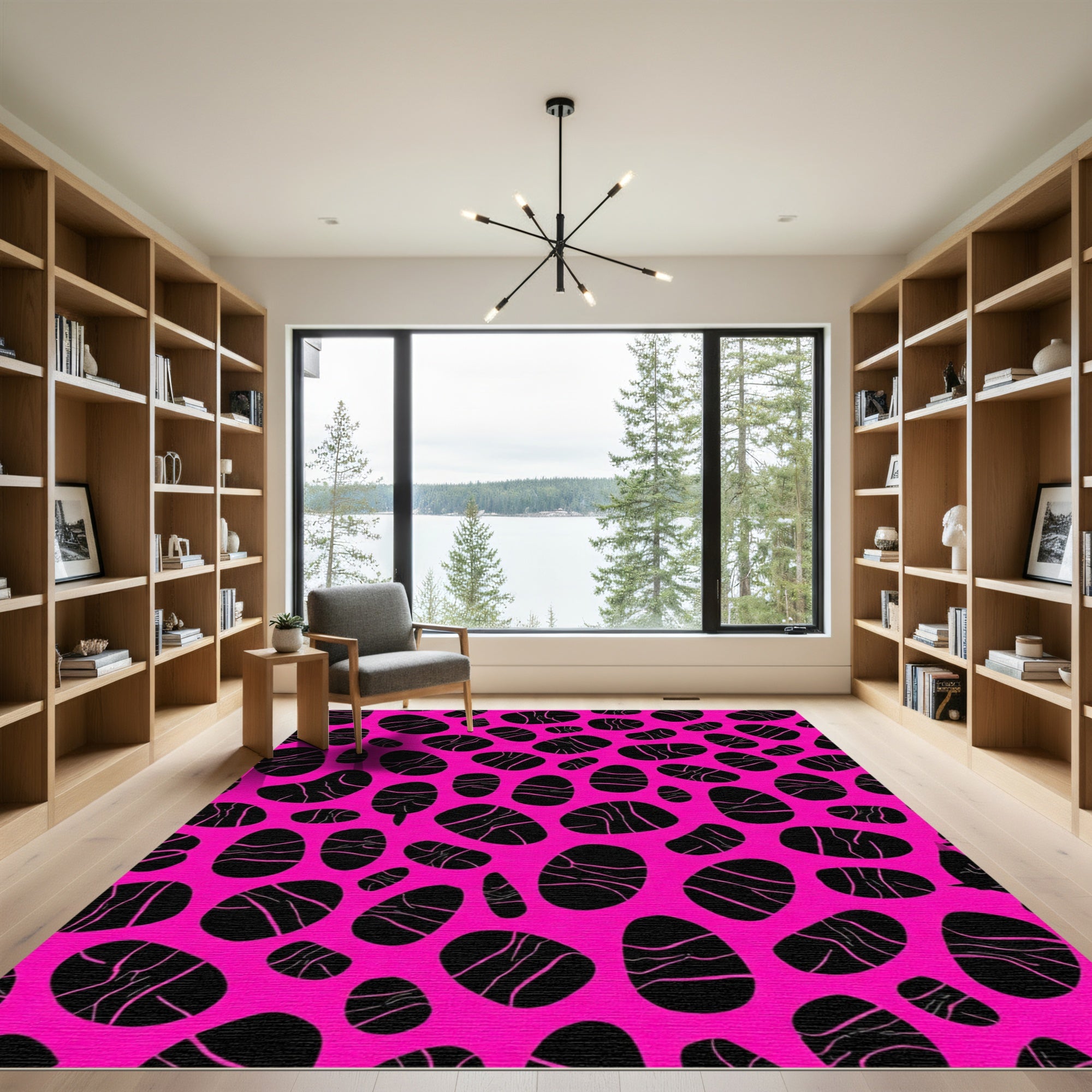 Neon Pink Black Amoeba Texture Rug