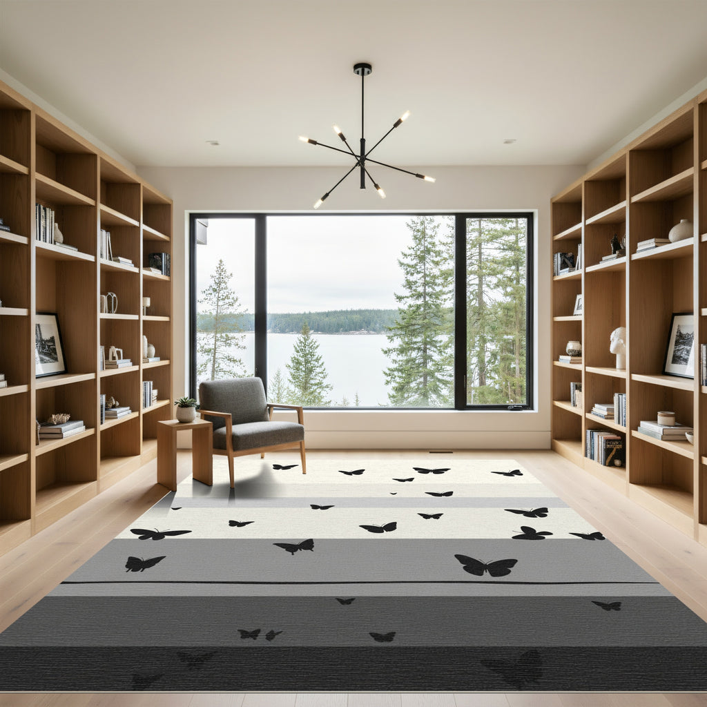 Whimsical Black Butterfly Gradient Rug