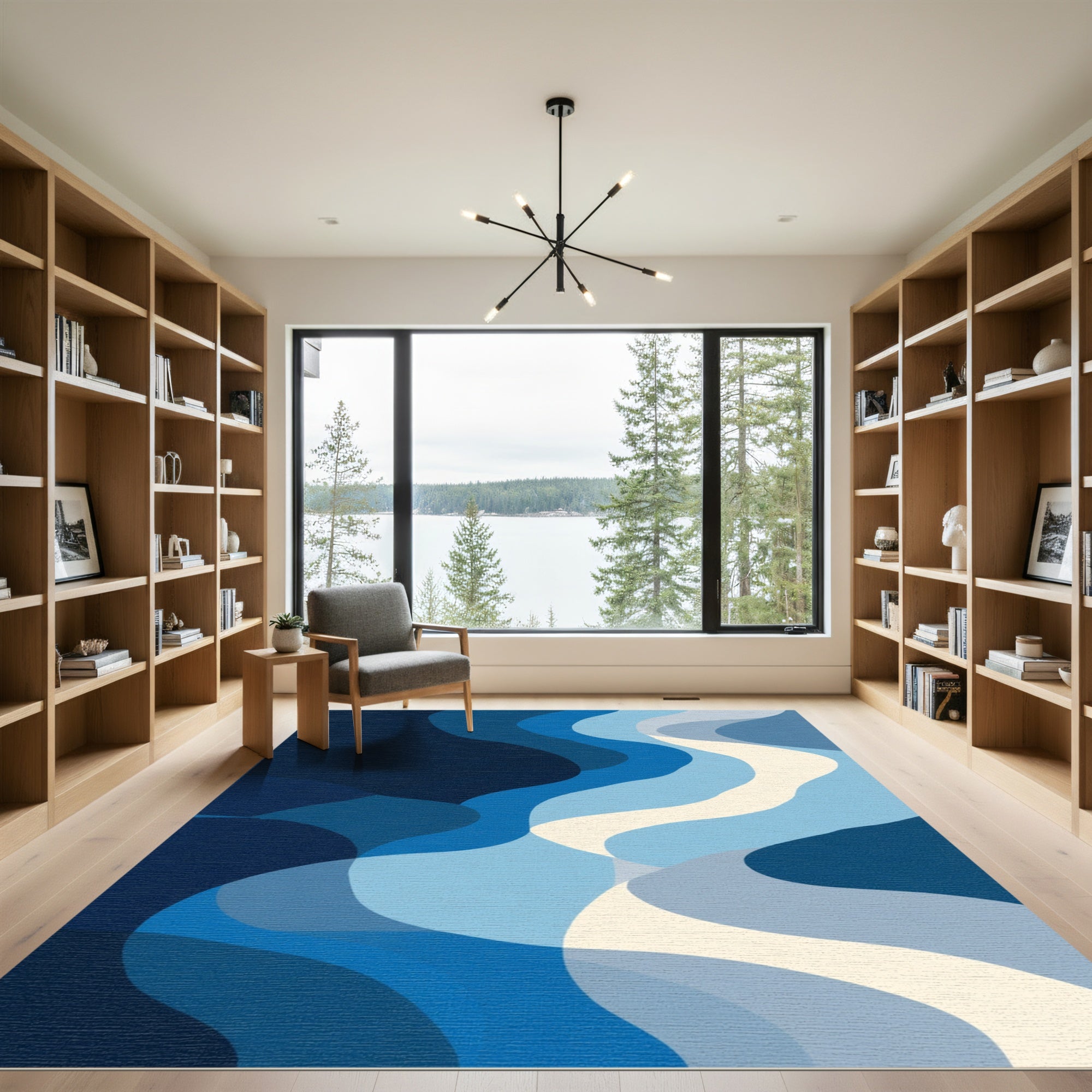 Marine Blue Flowing Waves Rug