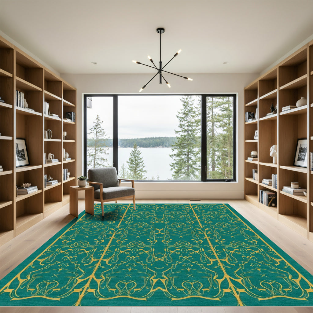 Emerald Gold Nouveau Scroll Rug