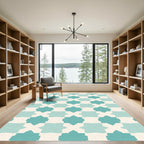 Teal Quatrefoil Geometric Tile Rug