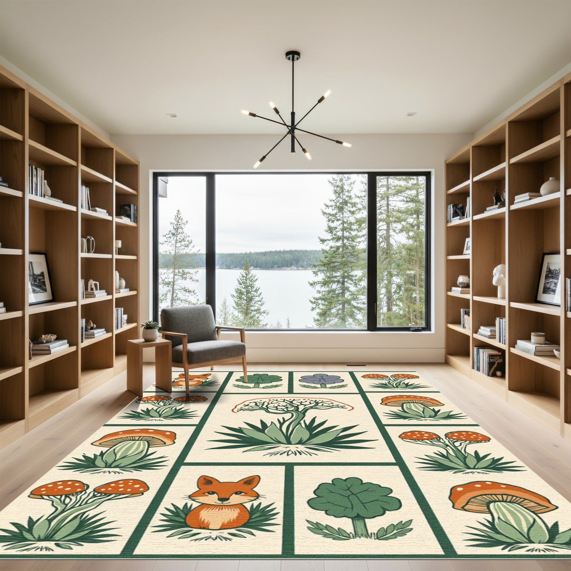 Woodland Creatures Forest Mushroom Collection Rug
