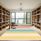 Coral Aqua Yellow Striped Harmony Rug