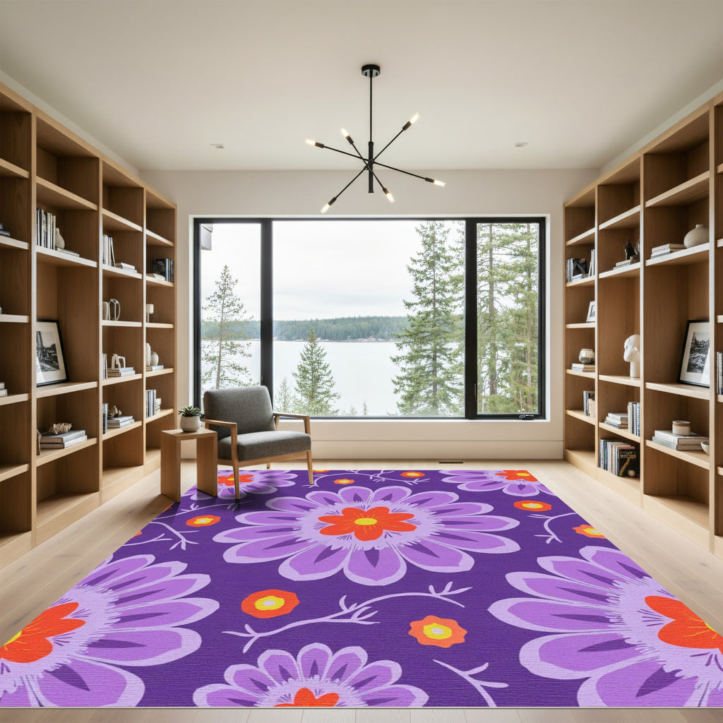Vibrant Purple Floral Medallion Rug