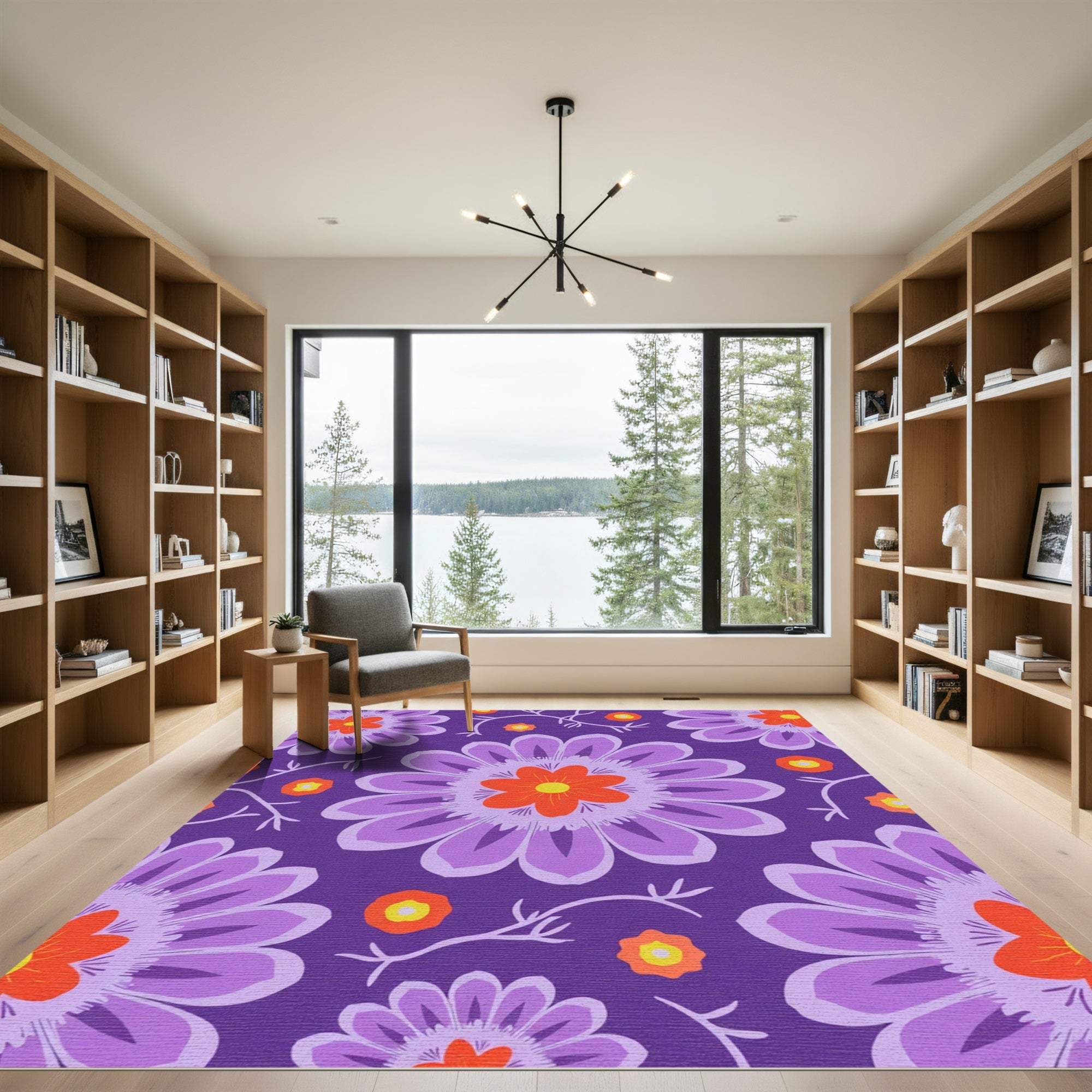 Vibrant Purple Floral Medallion Rug