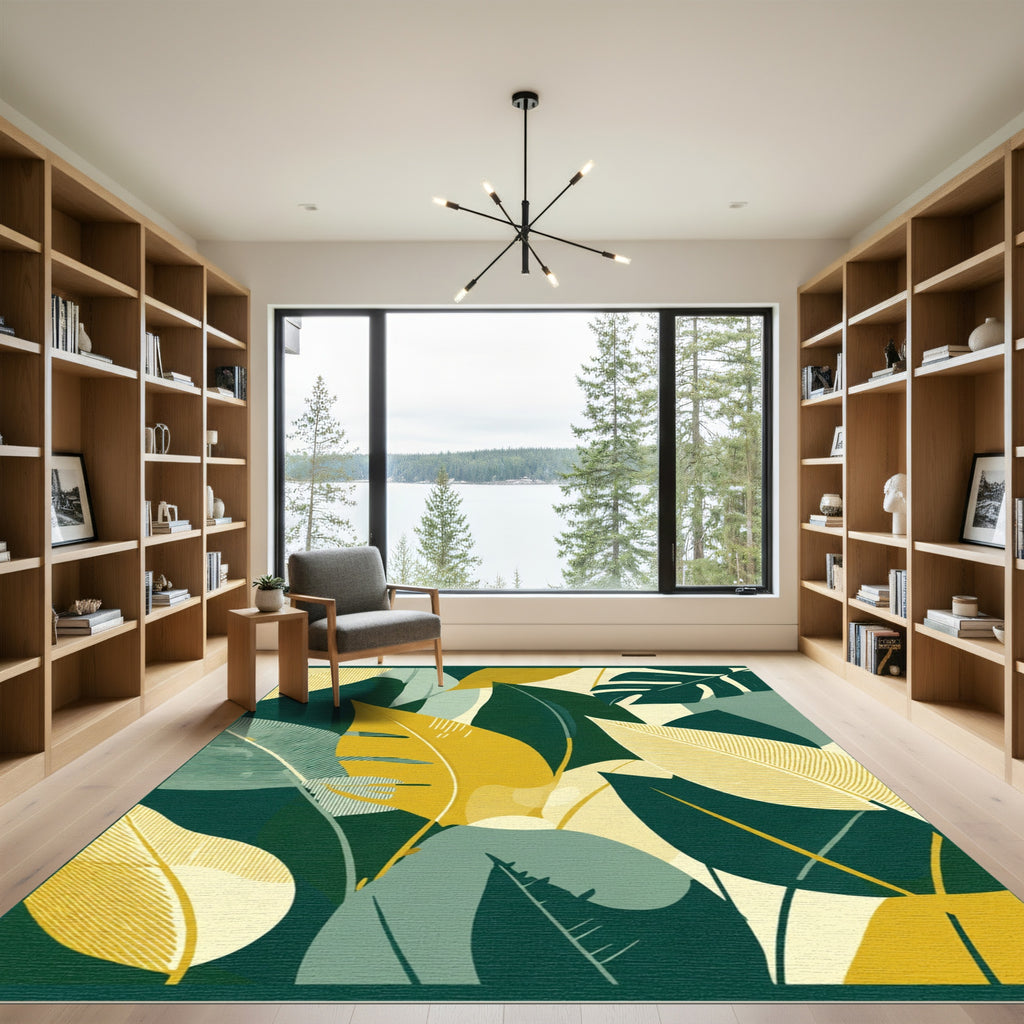 Modern Green Yellow Leaf Canopy Rug