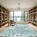Soft Blue Cityscape Road Network Rug